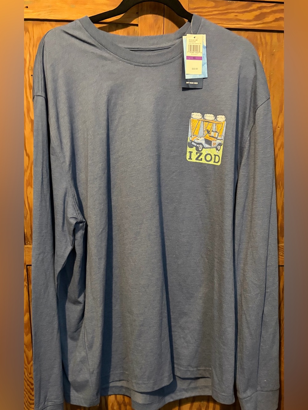Izod Slate Blue Long-Sleeve Tee with Pocket Golf Cart Graphic
